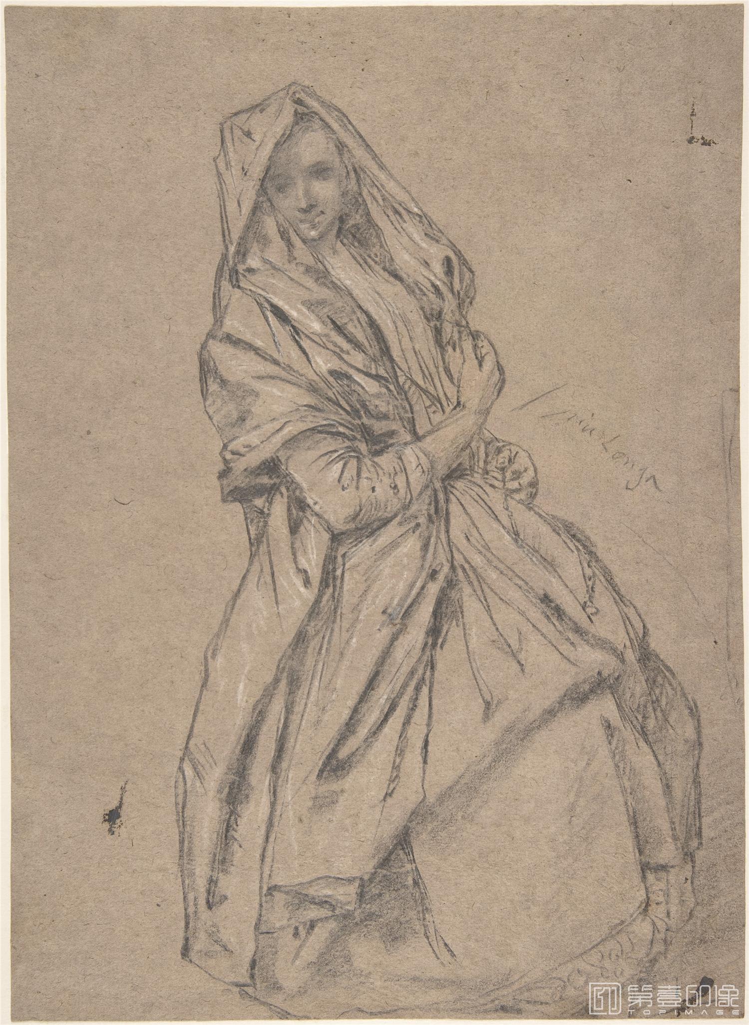 素描-美国纽约大都会美术馆素描藏画-Pietro LonghiStudy of a Seated Woman-1448
